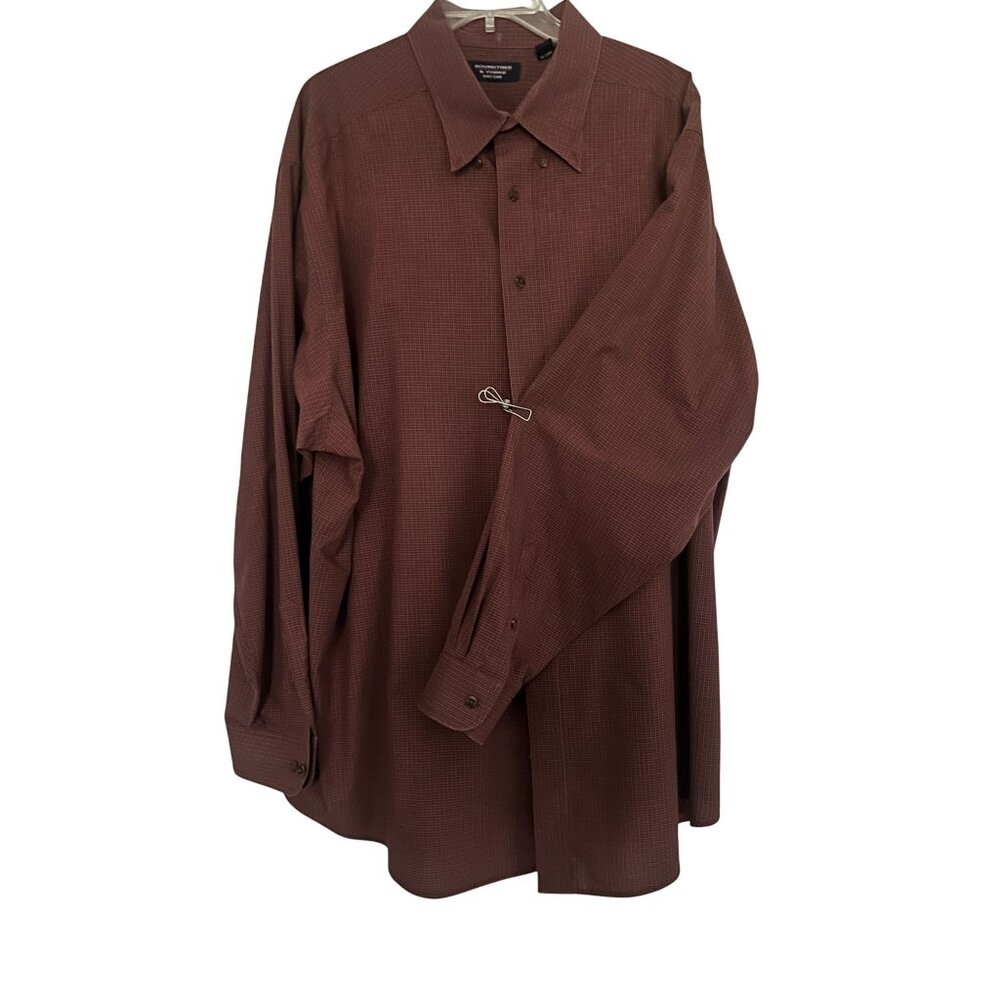 Roundtree Yorke Mens LS 3XLT Shirt Maroon Plaid‎ Button Down Easy Care